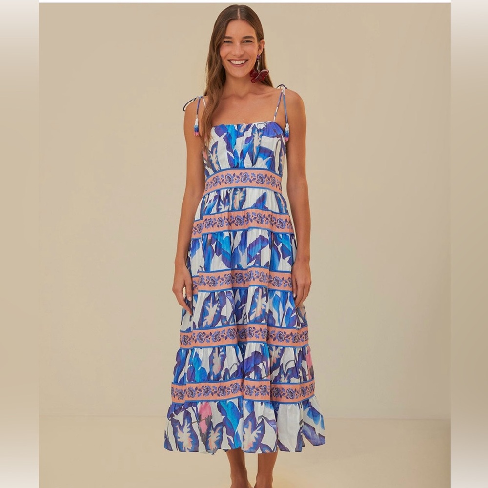 New with Tags Farm Rio Blue Foliage Midi Dress Size Large